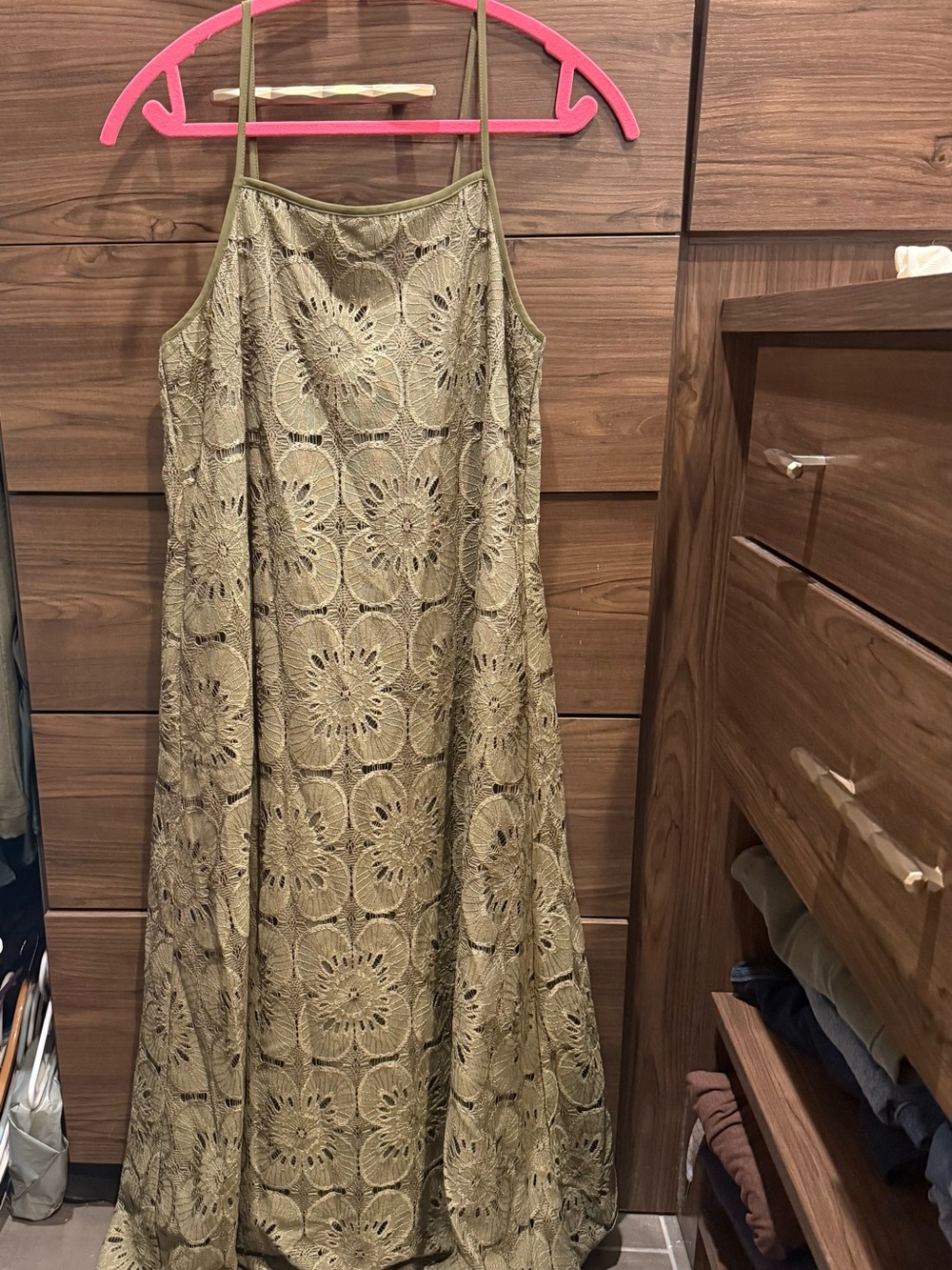 NWT Floral Crochet Maxi Skirt in Olive